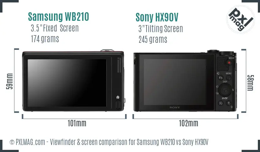 Samsung WB210 vs Sony HX90V Screen and Viewfinder comparison