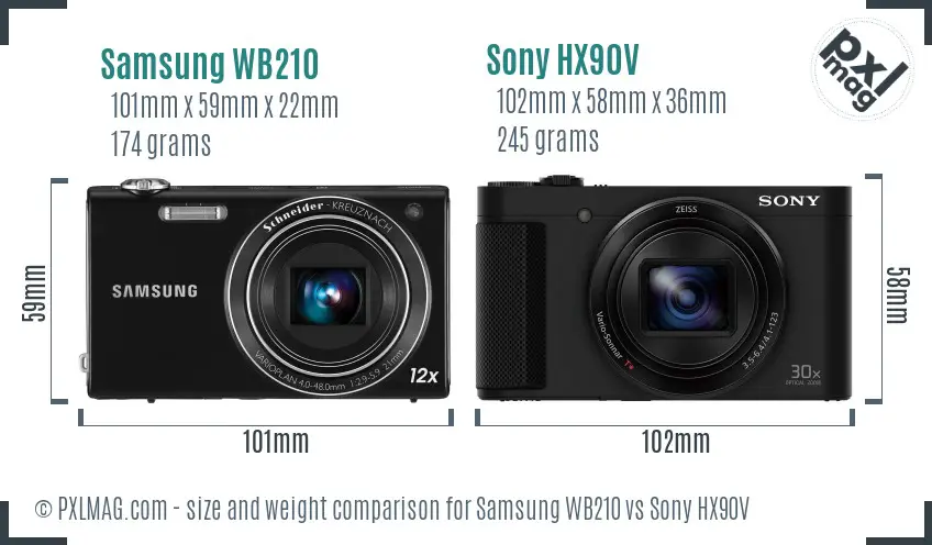 Samsung WB210 vs Sony HX90V size comparison