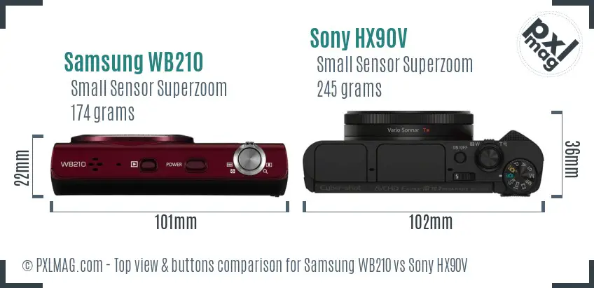 Samsung WB210 vs Sony HX90V top view buttons comparison