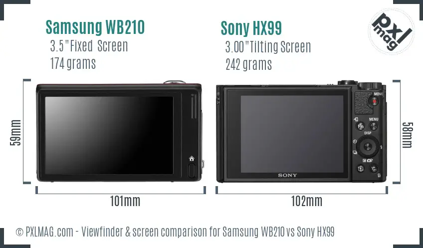 Samsung WB210 vs Sony HX99 Screen and Viewfinder comparison