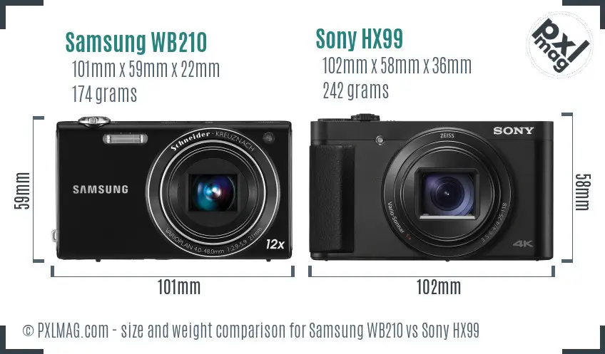 Samsung WB210 vs Sony HX99 size comparison