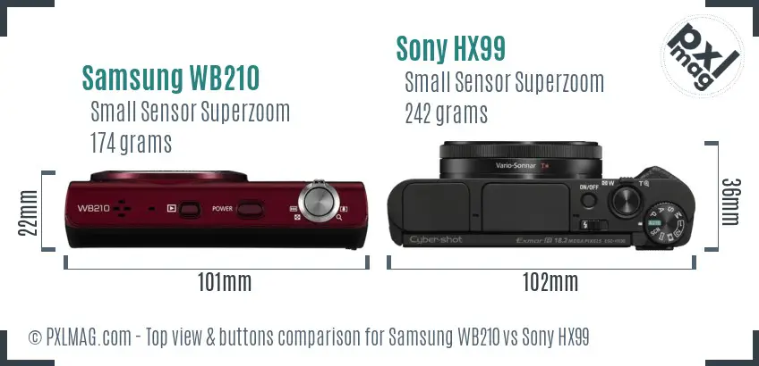 Samsung WB210 vs Sony HX99 top view buttons comparison