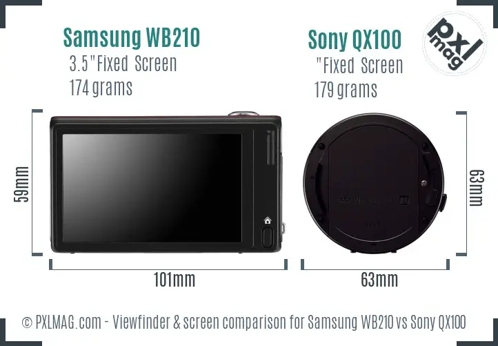 Samsung WB210 vs Sony QX100 Screen and Viewfinder comparison