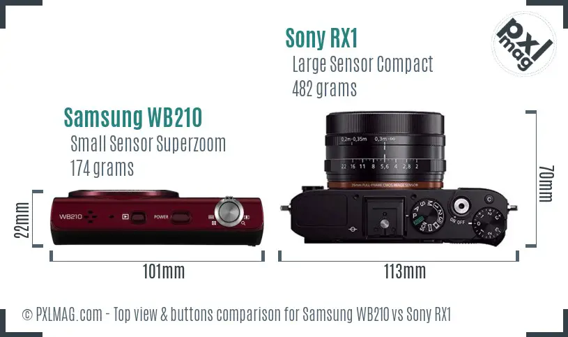 Samsung WB210 vs Sony RX1 top view buttons comparison Samsung WB210 vs Sony RX1 top view buttons comparison