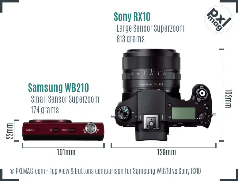 Samsung WB210 vs Sony RX10 top view buttons comparison