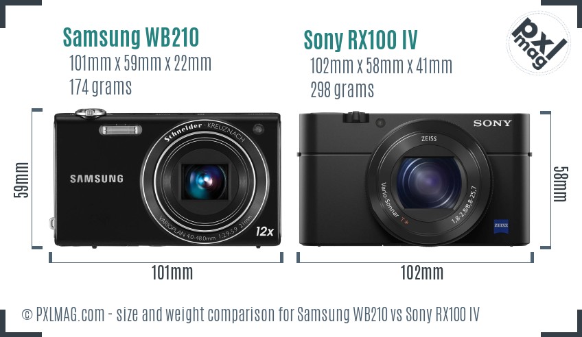 Samsung WB210 vs Sony RX100 IV size comparison