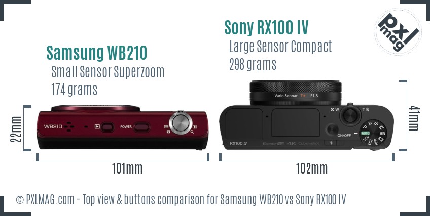 Samsung WB210 vs Sony RX100 IV top view buttons comparison