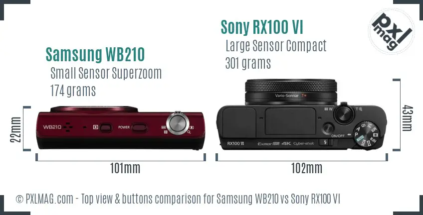 Samsung WB210 vs Sony RX100 VI top view buttons comparison