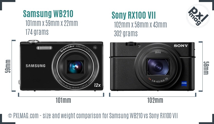 Samsung WB210 vs Sony RX100 VII size comparison Samsung WB210 vs Sony RX100 VII size comparison
