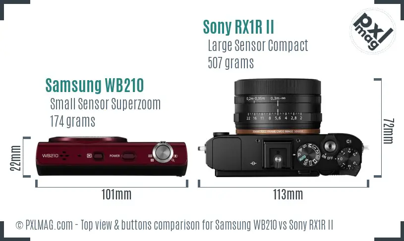 Samsung WB210 vs Sony RX1R II top view buttons comparison