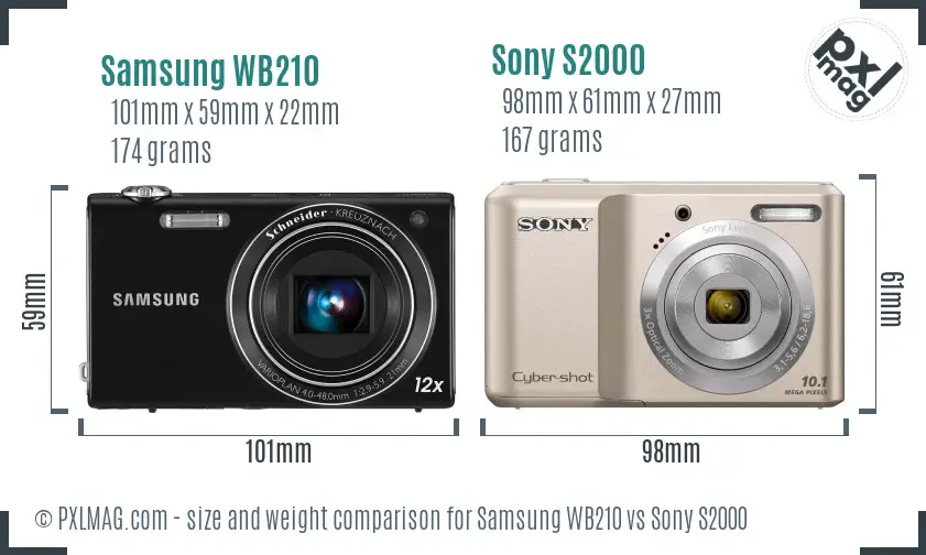 Samsung WB210 vs Sony S2000 size comparison