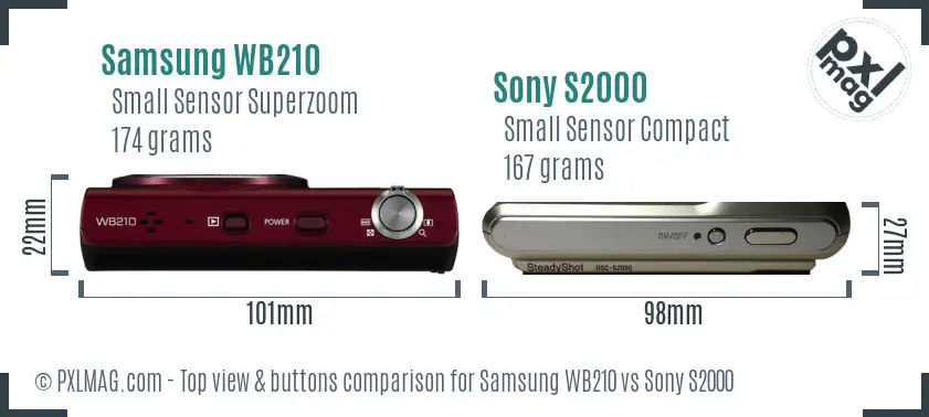 Samsung WB210 vs Sony S2000 top view buttons comparison