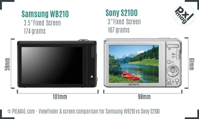 Samsung WB210 vs Sony S2100 Screen and Viewfinder comparison