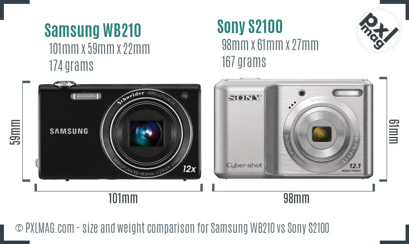 Samsung WB210 vs Sony S2100 size comparison