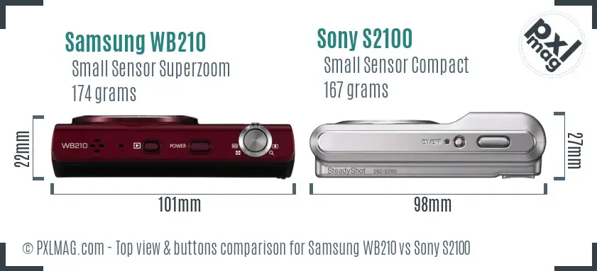 Samsung WB210 vs Sony S2100 top view buttons comparison