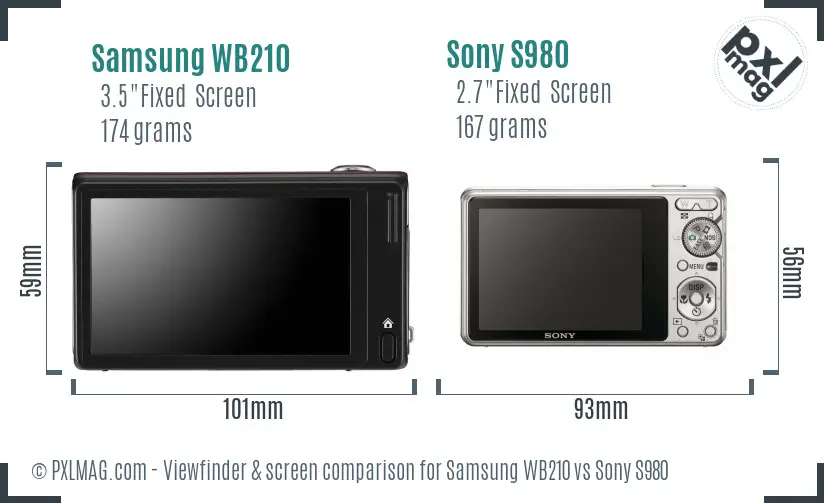 Samsung WB210 vs Sony S980 Screen and Viewfinder comparison