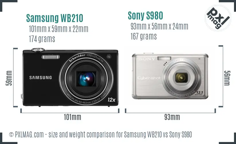 Samsung WB210 vs Sony S980 size comparison