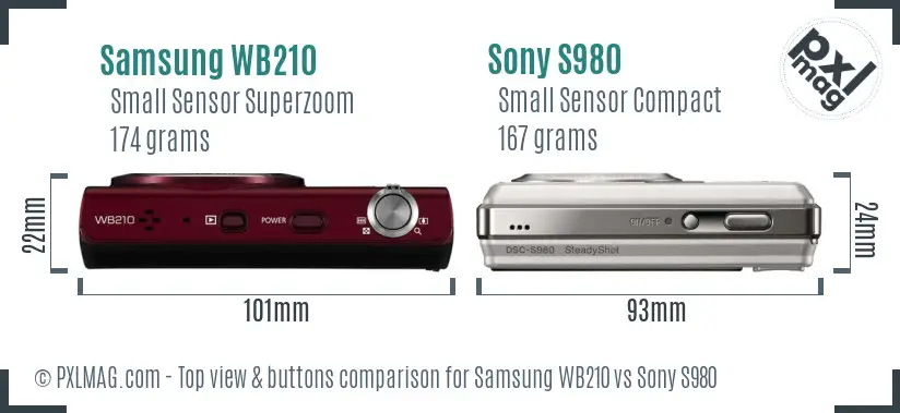 Samsung WB210 vs Sony S980 top view buttons comparison
