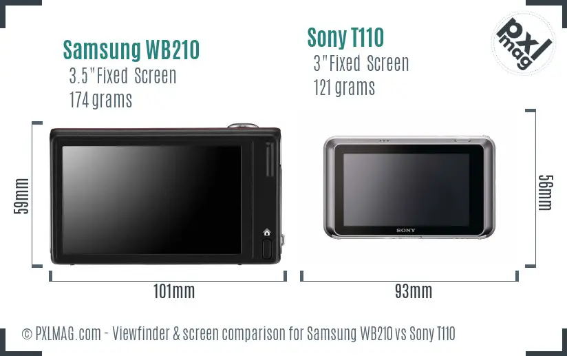 Samsung WB210 vs Sony T110 Screen and Viewfinder comparison