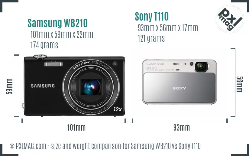 Samsung WB210 vs Sony T110 size comparison