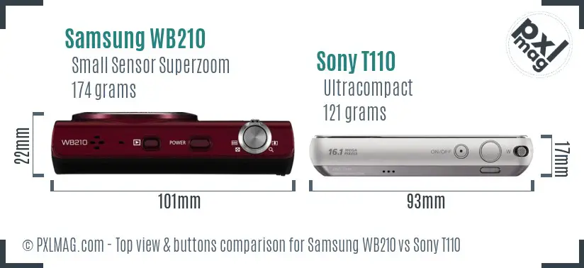 Samsung WB210 vs Sony T110 top view buttons comparison