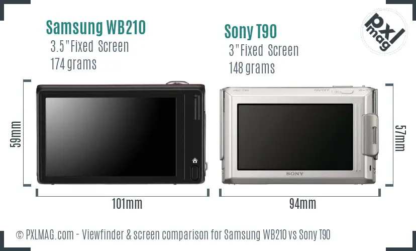 Samsung WB210 vs Sony T90 Screen and Viewfinder comparison