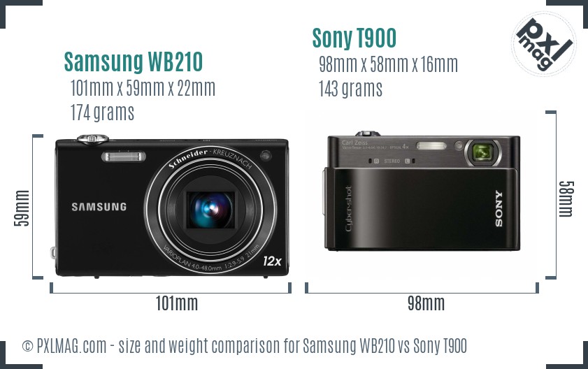 Samsung WB210 vs Sony T900 size comparison
