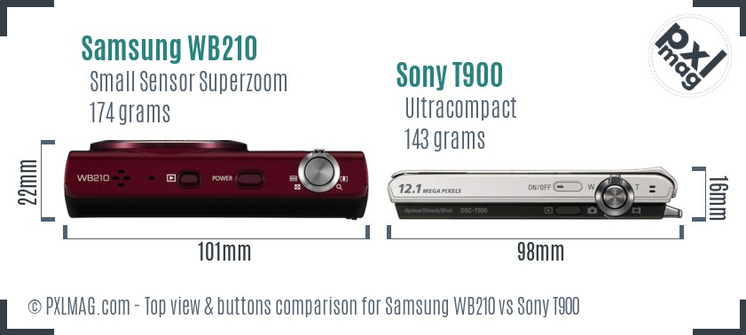 Samsung WB210 vs Sony T900 top view buttons comparison