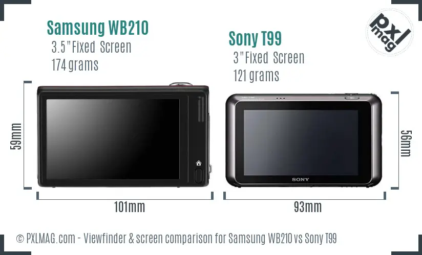 Samsung WB210 vs Sony T99 Screen and Viewfinder comparison