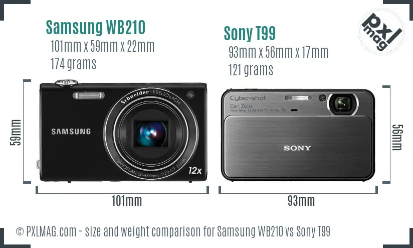 Samsung WB210 vs Sony T99 size comparison