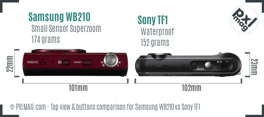 Samsung WB210 vs Sony TF1 top view buttons comparison Samsung WB210 vs Sony TF1 top view buttons comparison