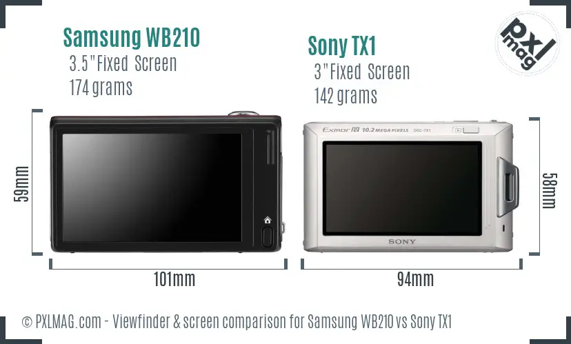 Samsung WB210 vs Sony TX1 Screen and Viewfinder comparison