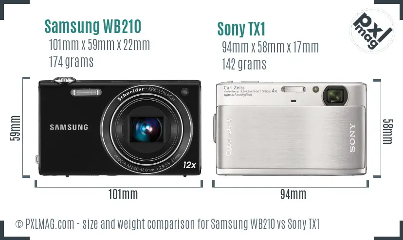 Samsung WB210 vs Sony TX1 size comparison