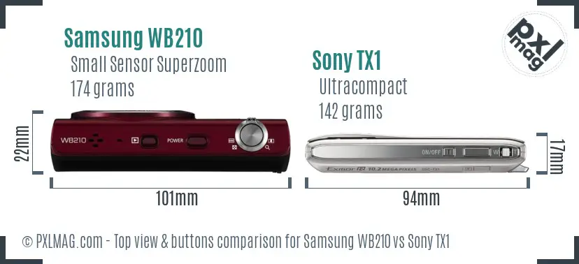 Samsung WB210 vs Sony TX1 top view buttons comparison