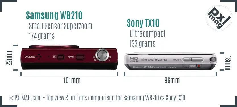 Samsung WB210 vs Sony TX10 top view buttons comparison Samsung WB210 vs Sony TX10 top view buttons comparison