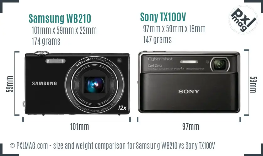 Samsung WB210 vs Sony TX100V size comparison