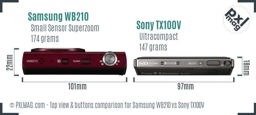 Samsung WB210 vs Sony TX100V top view buttons comparison