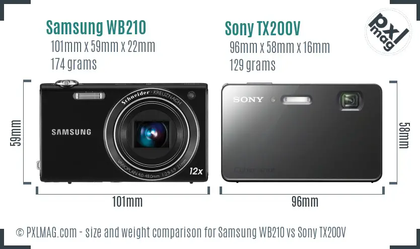 Samsung WB210 vs Sony TX200V size comparison