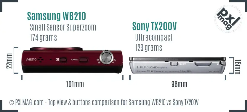 Samsung WB210 vs Sony TX200V top view buttons comparison