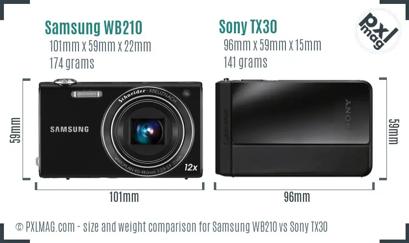 Samsung WB210 vs Sony TX30 size comparison