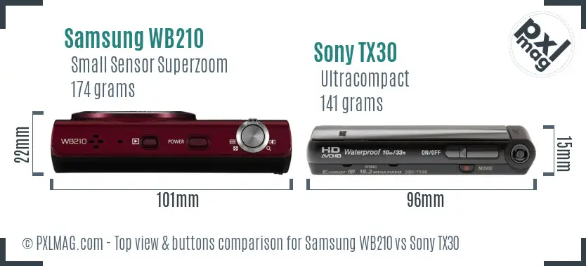 Samsung WB210 vs Sony TX30 top view buttons comparison