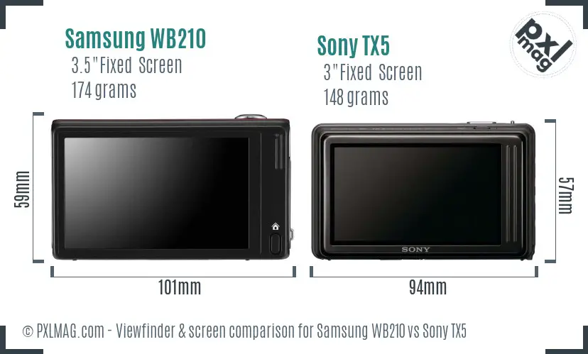 Samsung WB210 vs Sony TX5 Screen and Viewfinder comparison