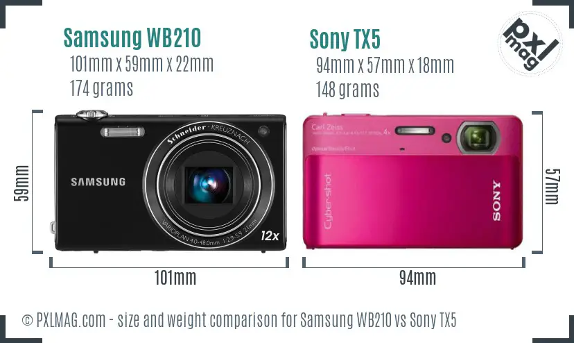 Samsung WB210 vs Sony TX5 size comparison