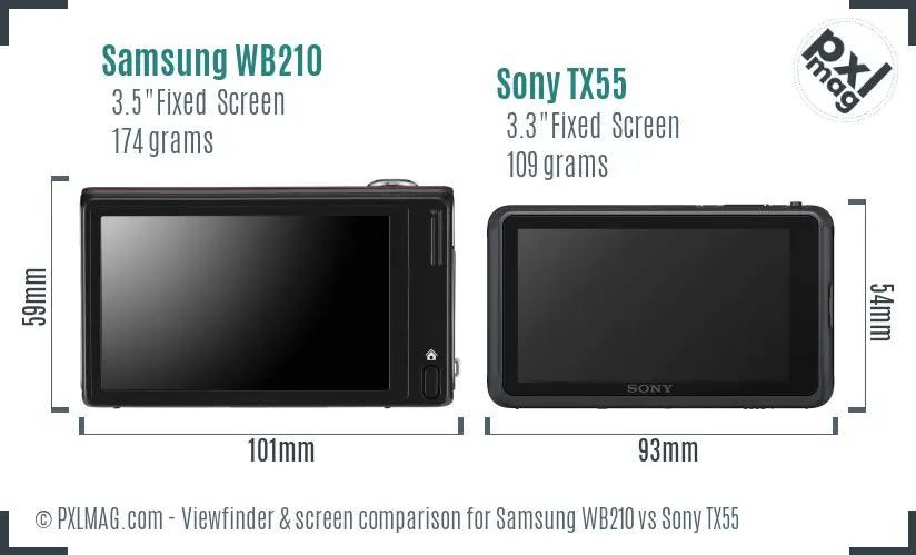 Samsung WB210 vs Sony TX55 Screen and Viewfinder comparison
