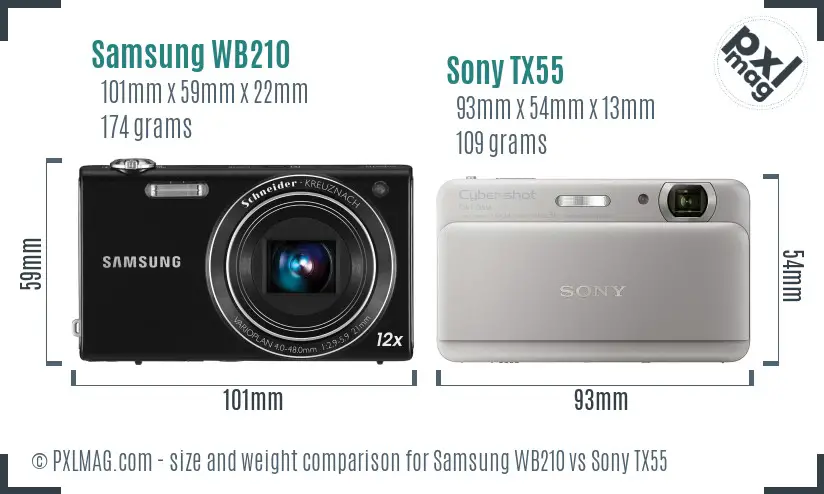 Samsung WB210 vs Sony TX55 size comparison