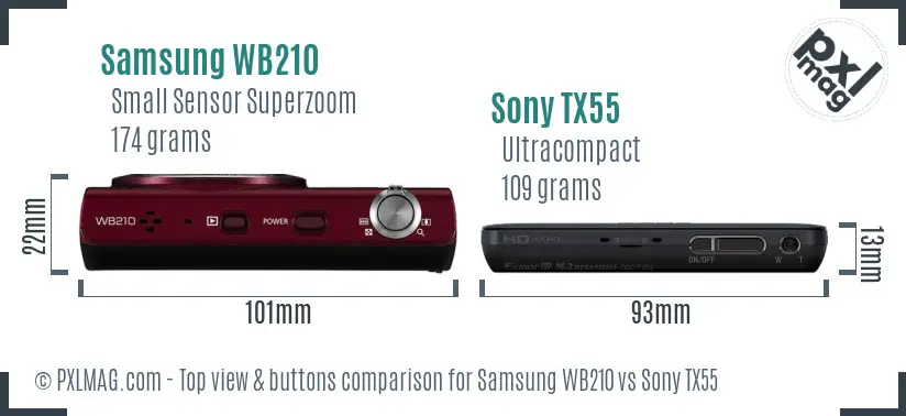 Samsung WB210 vs Sony TX55 top view buttons comparison
