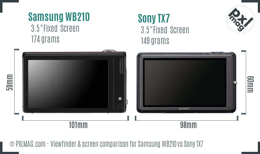 Samsung WB210 vs Sony TX7 Screen and Viewfinder comparison