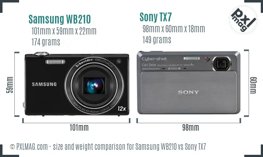 Samsung WB210 vs Sony TX7 size comparison