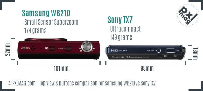 Samsung WB210 vs Sony TX7 top view buttons comparison