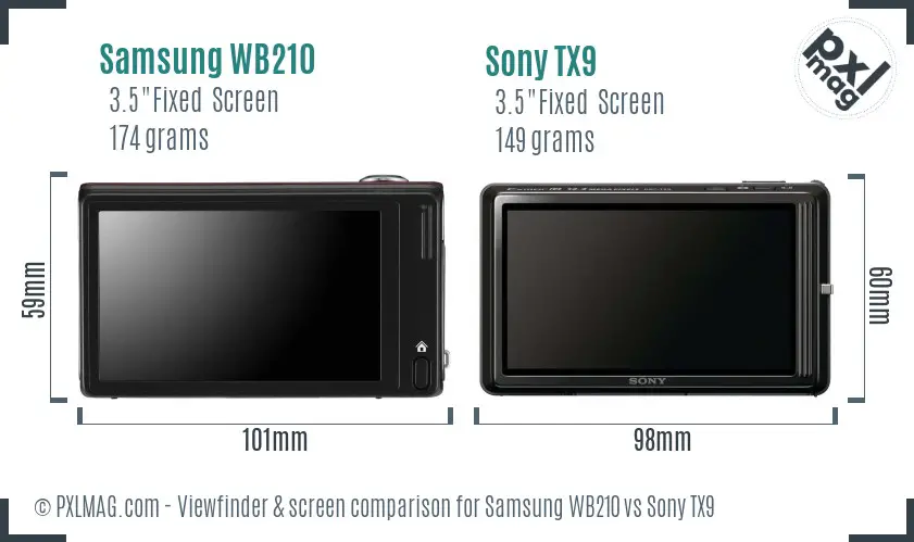 Samsung WB210 vs Sony TX9 Screen and Viewfinder comparison